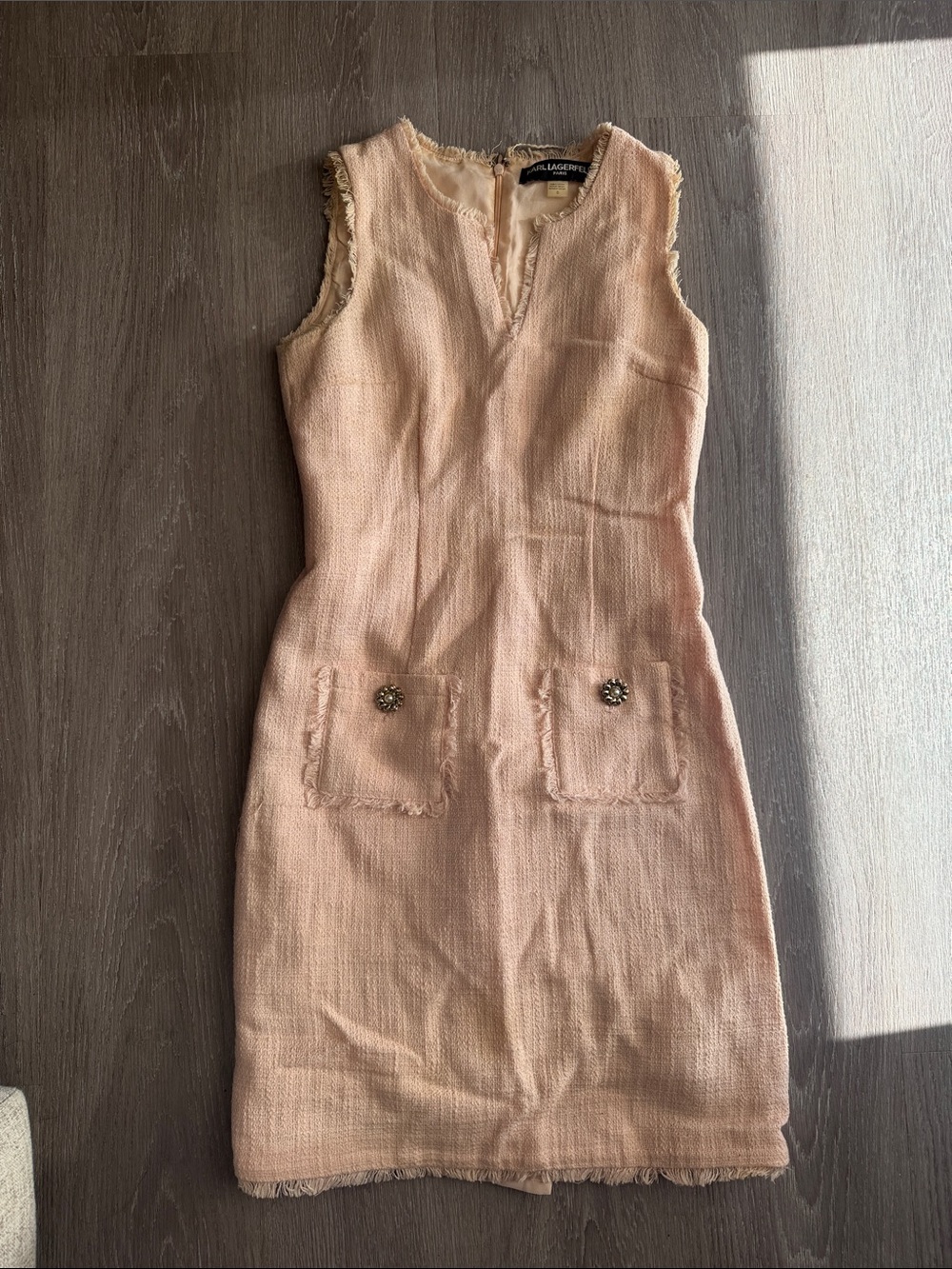 Karl Lagerfeld Blush Pink Sleeveless Tweed Mini Dress